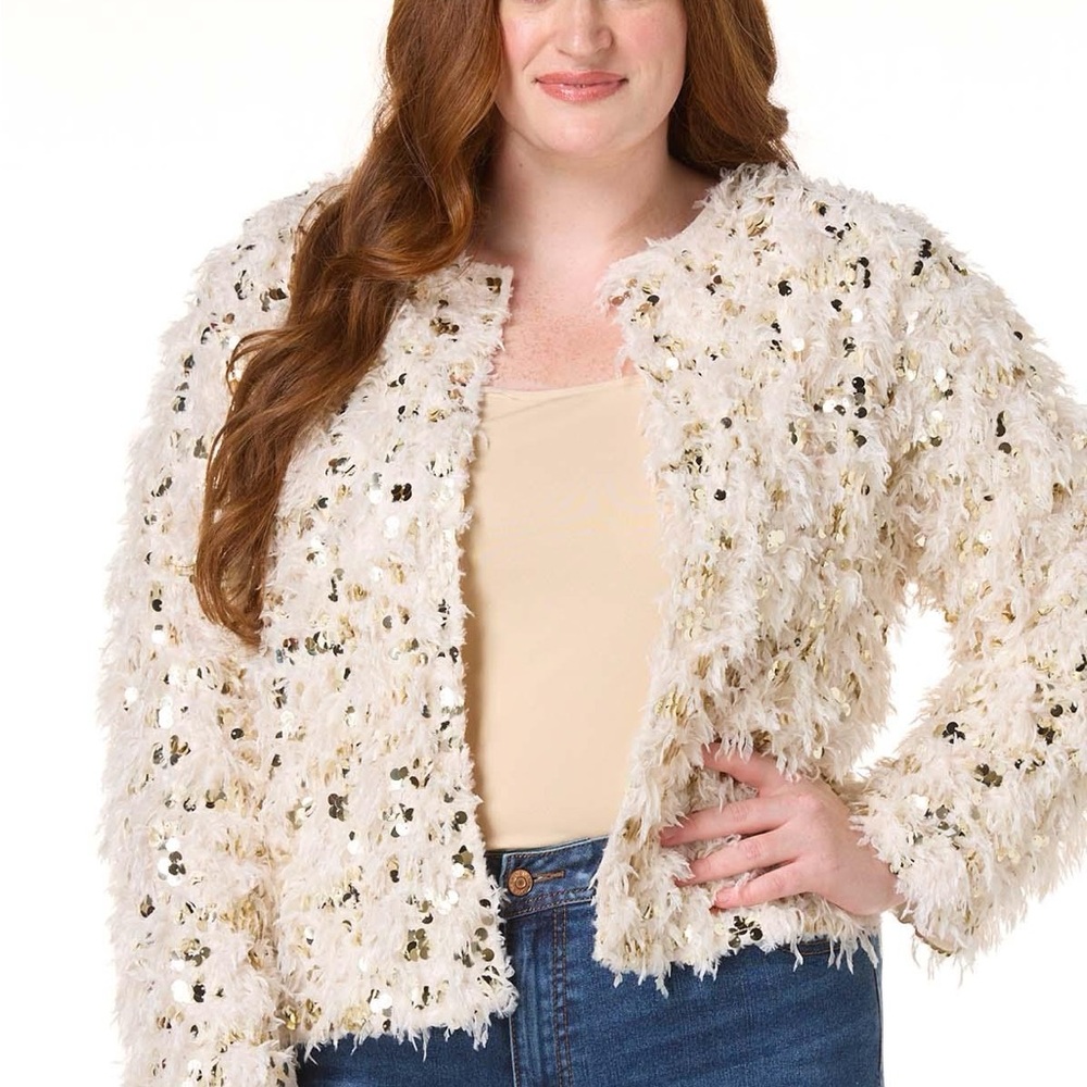 Cato Collection Limited Edition Wispy Feather  Sequin Jacket Size 18/20 W